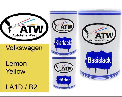 Volkswagen, Lemon Yellow, LA1D / B2: 500ml Lackdose + 500ml Klarlack + 250ml Härter - Set, von ATW Autoteile West.